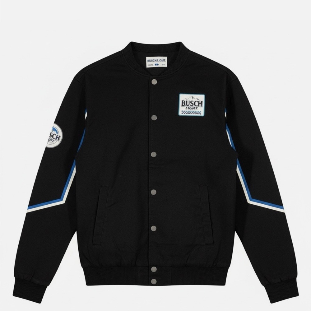 NWT Busch Light Racing Jacket Snap Closure Black W/Busch Logo Size XXL